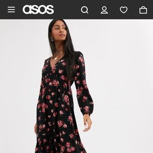 Stradivarius ditsy floral long sleeved midi dress